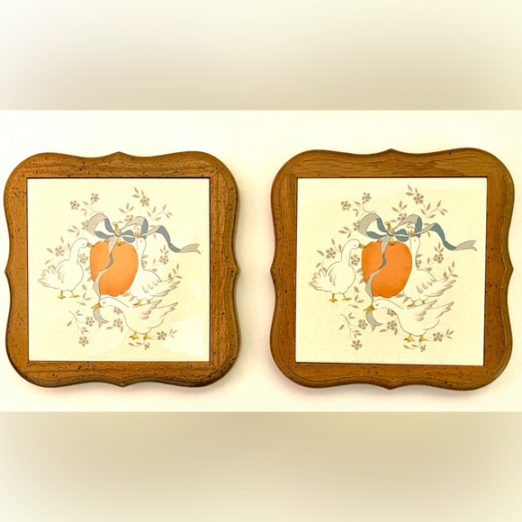 goodwood Other - Vintage Goodwood Ceramic Tile Trivet Geese w/Apple Blue  Rubber Feet Wall Accent